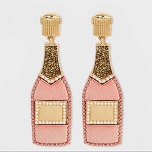 ✨NWT SUGARFIX Baublebar rose bottle drop earrings pink gold tone enamel glitter
